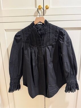 Rebecca Taylor Appliqué Lace Poplin Top